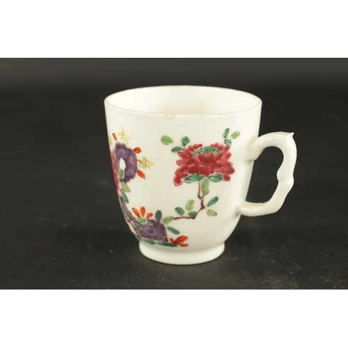 23 - A RARE BOW COFFEE CUP CIRCA 1755 PAINTED IN THE CHINESE TASTE WITH FLOWERING PLANTS (7cm high)