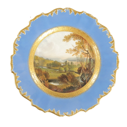 234 - AN 19TH CENTURY DANIELS PORCELAIN PLATE VIEW OF BOLTON ABBEY PAINTED IN THE WORKSHOP OF DOE AND ROGE... 