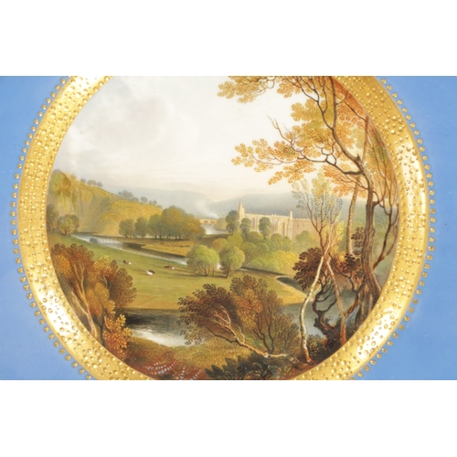 234 - AN 19TH CENTURY DANIELS PORCELAIN PLATE VIEW OF BOLTON ABBEY PAINTED IN THE WORKSHOP OF DOE AND ROGE... 