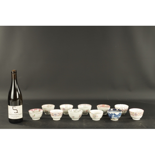 238 - A COLLECTION OF ELEVEN ENGLISH PORCELAIN TEA BOWLS including Liverpool and Worcester examples (5cm h... 