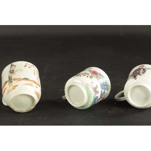 239 - A MID 18TH CENTURY CHAFFERS LIVERPOOL COFFEE CUP AND TWO OTHER LIVERPOOL COFFEE CUPS decorated with ... 