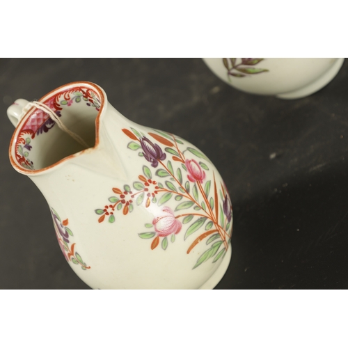 240 - TWO WORCESTER SPARROW BEAK JUGS CIRCA 1765 painted with flowers. (9cm high)