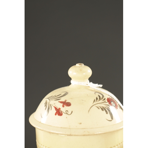 241 - A LATE 18TH CENTURY LEEDS CREAMWARE COFFEE POT DAVID RHODES STYLE decorated with roses (24cm high)