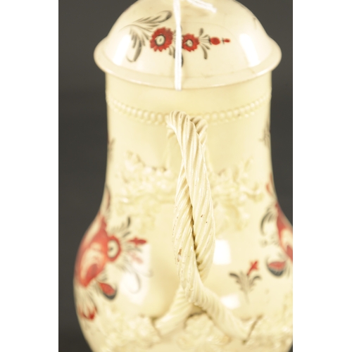 241 - A LATE 18TH CENTURY LEEDS CREAMWARE COFFEE POT DAVID RHODES STYLE decorated with roses (24cm high)