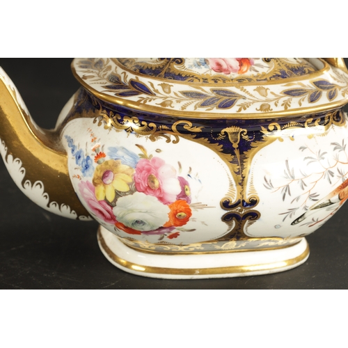 245 - A 19TH CENTURY COALPORT PORCELAIN TEAPOT PAINTED WITH BIRDS AND FLOWERS CIRCA 1820 (15cm)