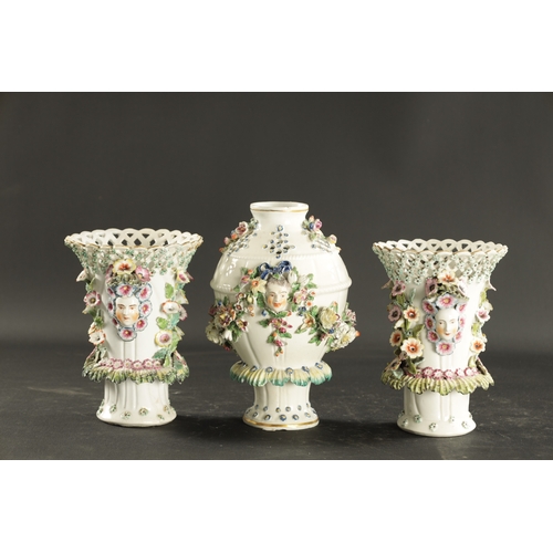 25 - A PAIR OF MID 18TH CENTURY DERBY PORCELAIN VASE GARNITURE (17cm high)