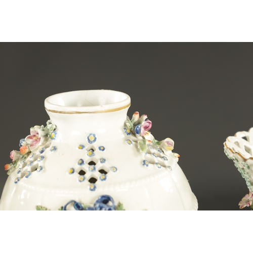 25 - A PAIR OF MID 18TH CENTURY DERBY PORCELAIN VASE GARNITURE (17cm high)