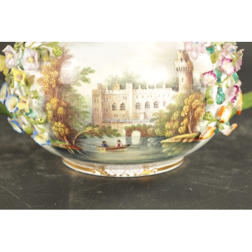 250 - A MID 19TH CENTURY MINTON PORCELAIN POTPOURRI view of Warwick Castle (22cm wide)