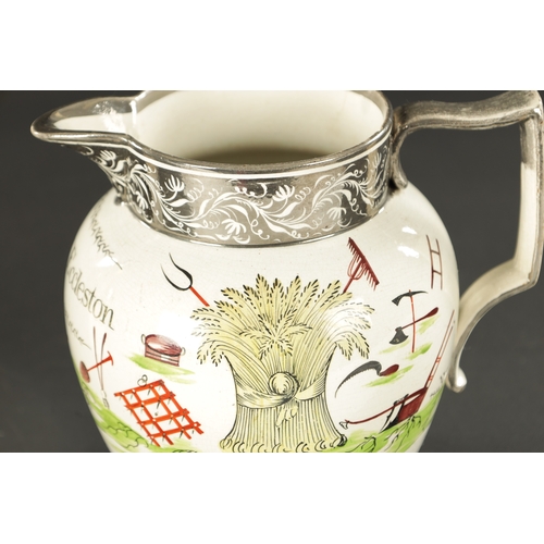 251 - A 19TH CENTURY PEARLWARE FARMER'S ARMS JUG DATED 1811 (16cm high)