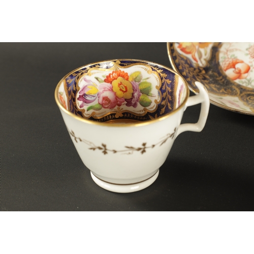 258 - A WORCESTER FLUTED CUP AND SAUCER PAINTED WITH FLOWERS CIRCA 1770, together with A DERBY PORCELAIN C... 