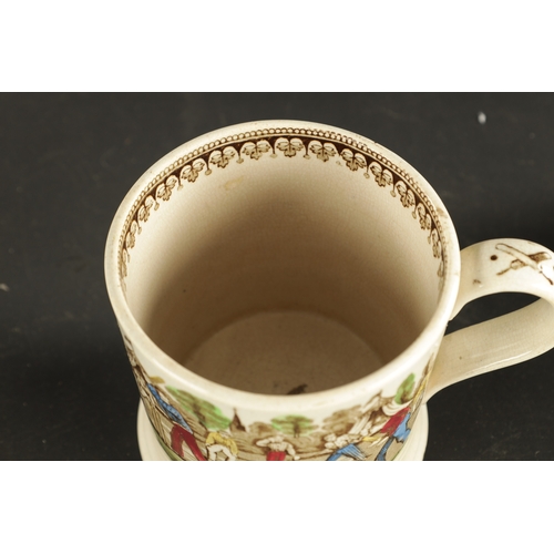 26 - A MID 19TH CENTURY MIDDLESBOROUGH POTTERY MUG printed and painted with a cricket scene TOGETHER WITH... 