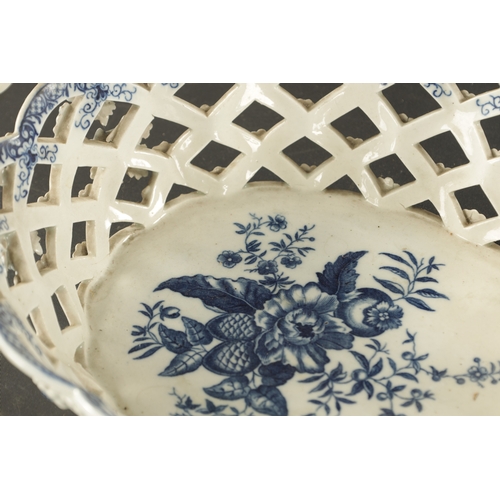 260 - A WORCESTER PORCELAIN BASKET CIRCA 1770 printed with a pine cone pattern along with A SMALLER BASKET... 