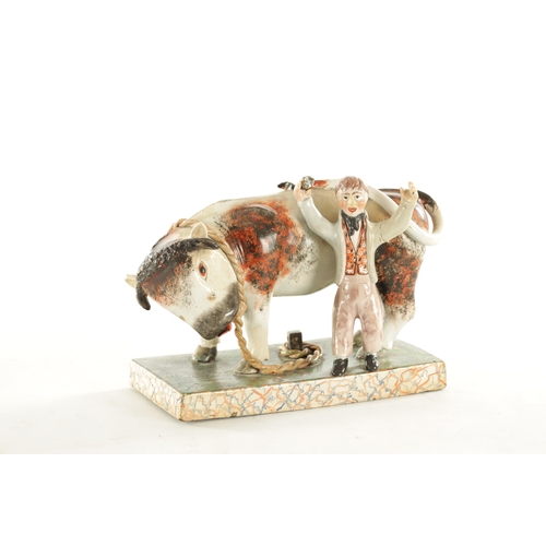 266 - A 19TH CENTURY STAFFORDSHIRE BULL BAITING GROUP with polychrome colours (31cm wide 22cm high )