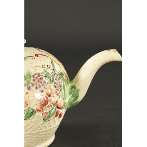 273 - AN 18TH CENTURY WILLIAM GREATBATCH PAINTED TEAPOT (23cm wide 13cm high)