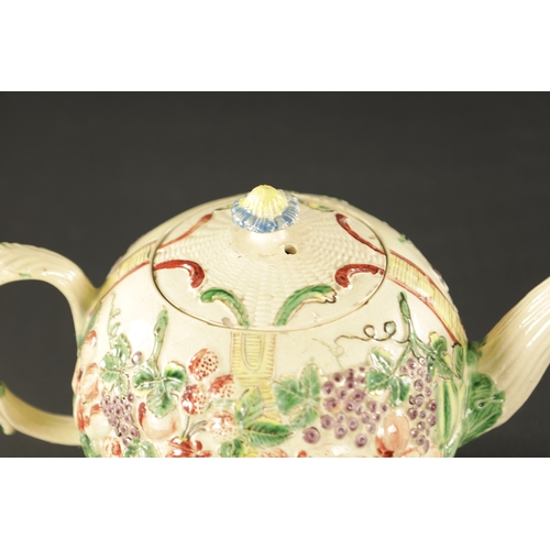 273 - AN 18TH CENTURY WILLIAM GREATBATCH PAINTED TEAPOT (23cm wide 13cm high)