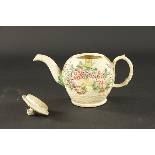 273 - AN 18TH CENTURY WILLIAM GREATBATCH PAINTED TEAPOT (23cm wide 13cm high)