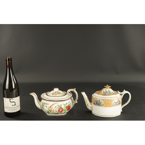 276 - A SPODE PORCELAIN TEAPOT PAINTED IN GRISAILLE OF CLASSICAL FIGURES CIRCA 1810 along with A PEARLWARE... 