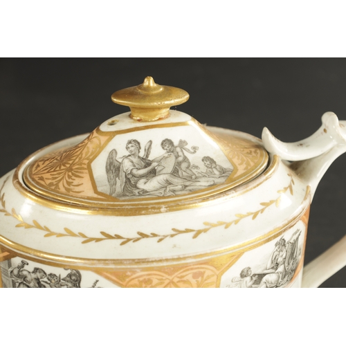 276 - A SPODE PORCELAIN TEAPOT PAINTED IN GRISAILLE OF CLASSICAL FIGURES CIRCA 1810 along with A PEARLWARE... 