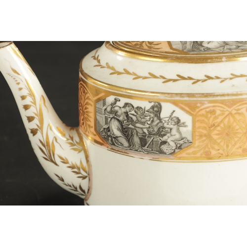 276 - A SPODE PORCELAIN TEAPOT PAINTED IN GRISAILLE OF CLASSICAL FIGURES CIRCA 1810 along with A PEARLWARE... 