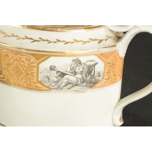 276 - A SPODE PORCELAIN TEAPOT PAINTED IN GRISAILLE OF CLASSICAL FIGURES CIRCA 1810 along with A PEARLWARE... 