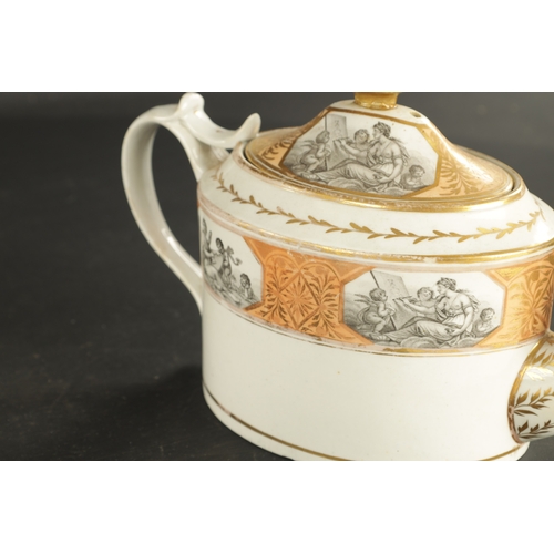 276 - A SPODE PORCELAIN TEAPOT PAINTED IN GRISAILLE OF CLASSICAL FIGURES CIRCA 1810 along with A PEARLWARE... 