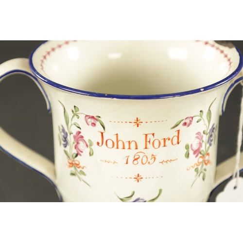 279 - A YORKSHIRE CREAMWARE MUG INSCRIBED JOHN AND SARAH MITCHELL KIGHLEY 1802 together with a PEARLWARE L... 