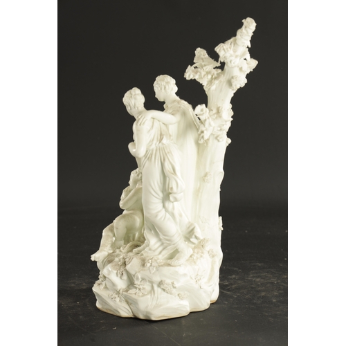 28 - A MID 18TH CENTURY DERBY BISCUIT PORCELAIN GROUP OF VENUS AWAKENING CUPID (30cm high)