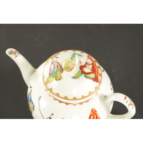 280 - A MID 18TH CENTURY WORCESTER PORCELAIN TEAPOT painted with a Pu Tai pattern (14cm high)