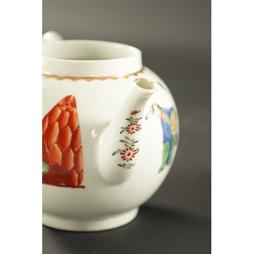 280 - A MID 18TH CENTURY WORCESTER PORCELAIN TEAPOT painted with a Pu Tai pattern (14cm high)