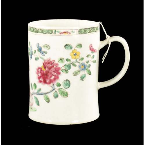 285 - A MID 18TH CENTURY BOW PORCELAIN MUG painted in imari enamels (12cm high)