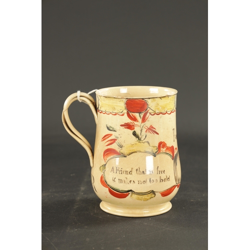 29 - A LATE 18TH CENTURY LEEDS CREAMWARE MUG DAVID RHODES WORKSHOP (14.5cm high)