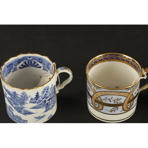 30 - TWO SPODE COFFEE CANS, TWO MILES MASON COFFEE CANS, ONE COALPORT AND ONE RIDGEWAY CIRCA 1810 (6.5cm ... 