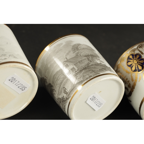 30 - TWO SPODE COFFEE CANS, TWO MILES MASON COFFEE CANS, ONE COALPORT AND ONE RIDGEWAY CIRCA 1810 (6.5cm ... 