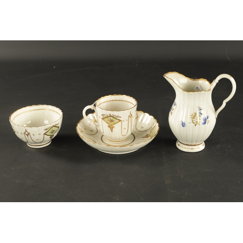 301 - A RARE CAUGHLEY PORCELAIN TRIO CIRCA 1780 decorated with gilt swags TOGETHER WITH A SIMILAR CREAM JU... 