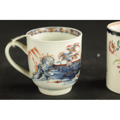 302 - TWO PIECES OF MID 18TH CENTURY LIVERPOOL PORCELAIN comprising a coffee can painted with flowers and ... 