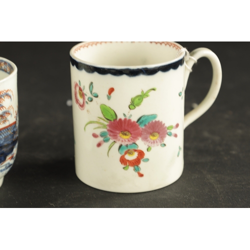 302 - TWO PIECES OF MID 18TH CENTURY LIVERPOOL PORCELAIN comprising a coffee can painted with flowers and ... 