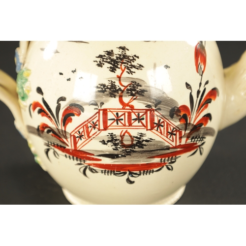 304 - AN 18TH CENTURY LEEDS CREAMWARE TEAPOT painted from the David Rhodes workshop 'God Speed the Plough'... 