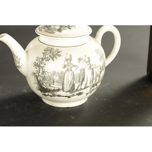 311 - A MID 18TH CENTURY WORCESTER CABBAGE LEAF MOULDED JUG WITH RARE HANCOCK FOX HUNTING PRINT together w... 