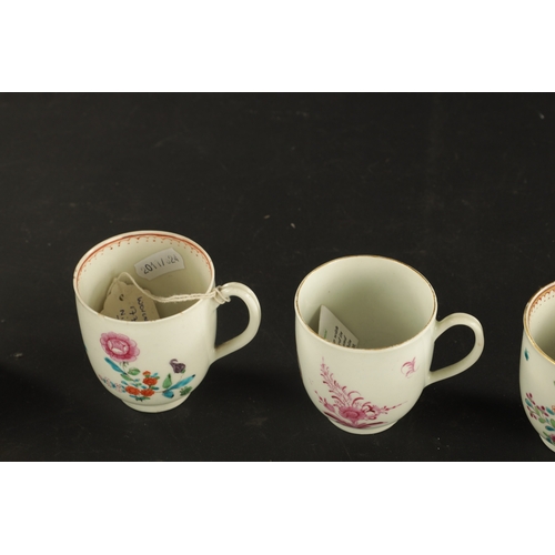 318 - A COLLECTION OF FIVE WORCESTER PORCELAIN COFFEE CUPS PAINTED WITH FLOWERS CIRCA 1775 (6.5cm high)