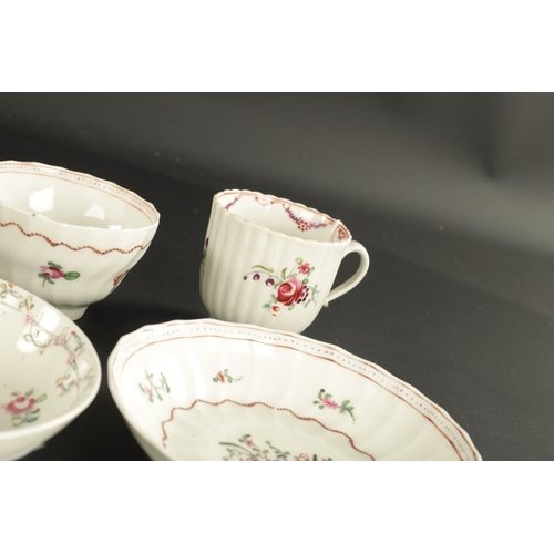 323 - A COLLECTION OF SEVEN 18TH CENTURY NEWHALL PORCELAIN TEA BOWLS AND SAUCERS