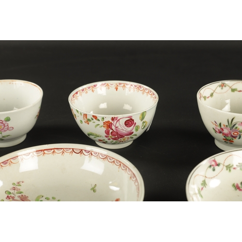 323 - A COLLECTION OF SEVEN 18TH CENTURY NEWHALL PORCELAIN TEA BOWLS AND SAUCERS