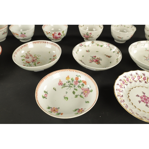 323 - A COLLECTION OF SEVEN 18TH CENTURY NEWHALL PORCELAIN TEA BOWLS AND SAUCERS