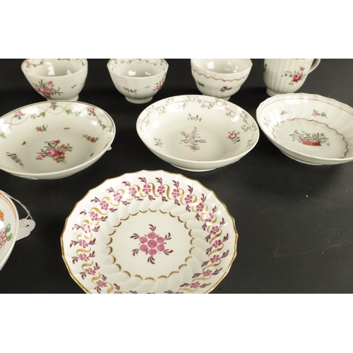 323 - A COLLECTION OF SEVEN 18TH CENTURY NEWHALL PORCELAIN TEA BOWLS AND SAUCERS