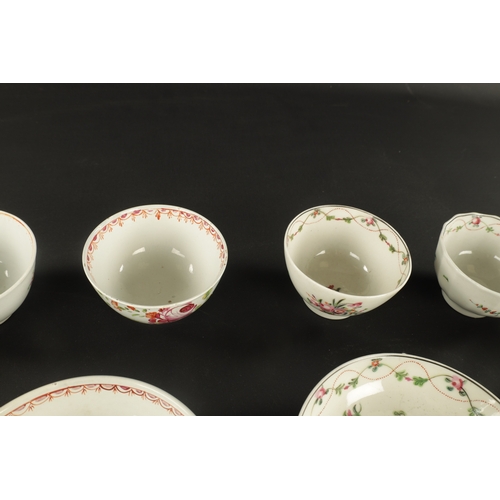 323 - A COLLECTION OF SEVEN 18TH CENTURY NEWHALL PORCELAIN TEA BOWLS AND SAUCERS