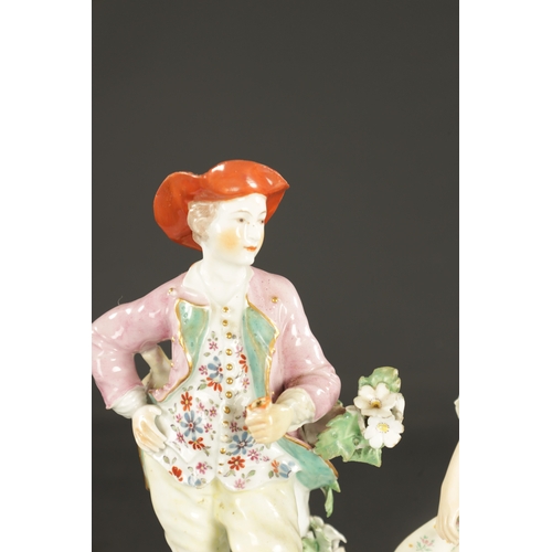 327 - A PAIR OF RARE LATE 18TH CENTURY DERBY PORCELAIN FIGURES OF MINUETTERS dressed in elaborate clothing... 