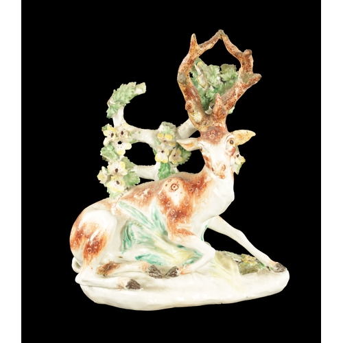 334 - A MID 18TH CENTURY DERBY PORCELAIN FIGURE OF A STAG (21cm high)