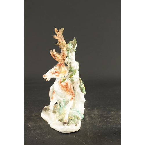 334 - A MID 18TH CENTURY DERBY PORCELAIN FIGURE OF A STAG (21cm high)