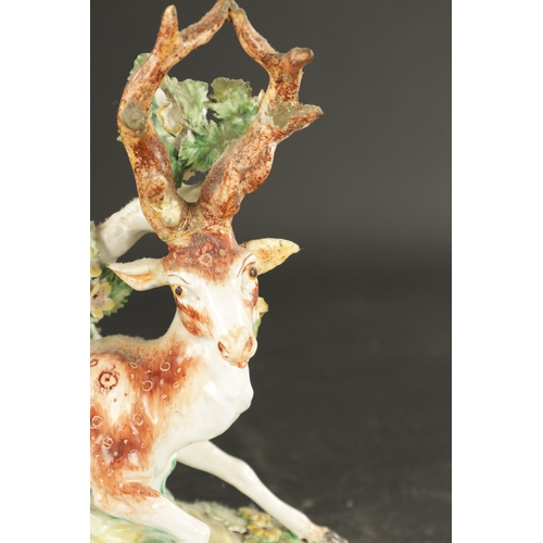 334 - A MID 18TH CENTURY DERBY PORCELAIN FIGURE OF A STAG (21cm high)