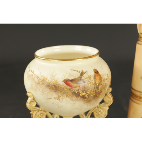 346 - A ROYAL WORCESTER PORCELAIN URN CIRCA 1890 painted with robins upon a reticulated base, A ROYAL WORC... 