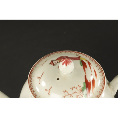 350 - TWO LATE 18TH CENTURY LIVERPOOL PORCELAIN TEAPOTS one painted with Chinese figures, the other printe... 